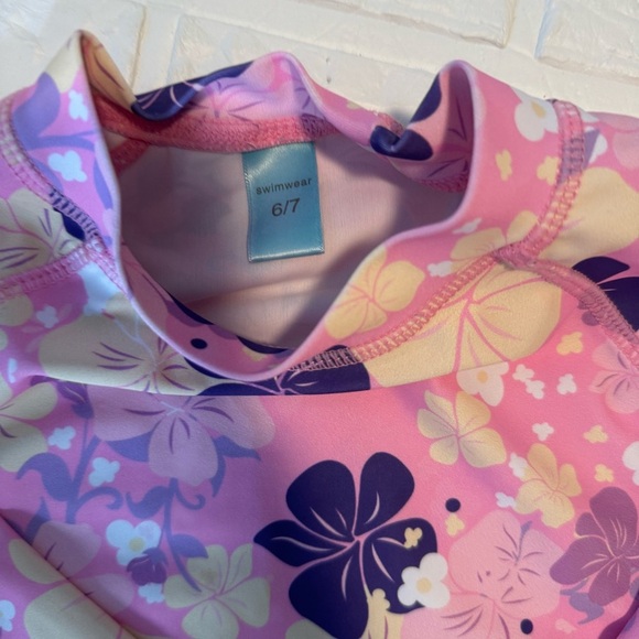 3pc Girls Floral Kids Swim Set - Pink, Yellow, and Purple Size 6/7 - Picture 10 of 11